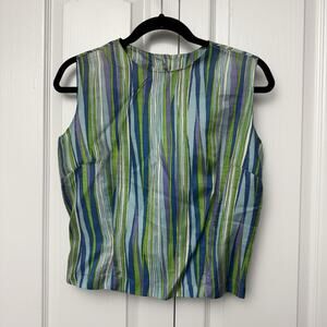 Vintage Jeanie Blue Bell 1960s Mod Sleeveless Top Green Blue Purple Stripe 13/14